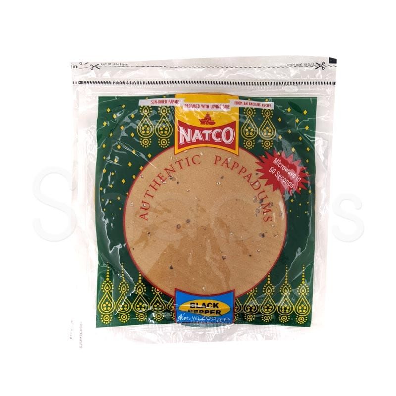 Natco Authentic Pappadums Black Pepper 6" 200g^ - Shaalis.com