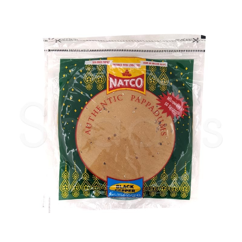 Natco Authentic Pappadums Black Pepper 6" 200g^