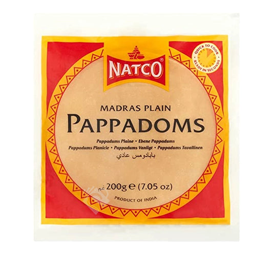 Natco Madras Plain Pappadoms 6" 200g^